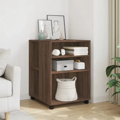 Afbeelding van Bijzettafel met wieltjes 55x60x78 cm hout bruin eikenkleurig