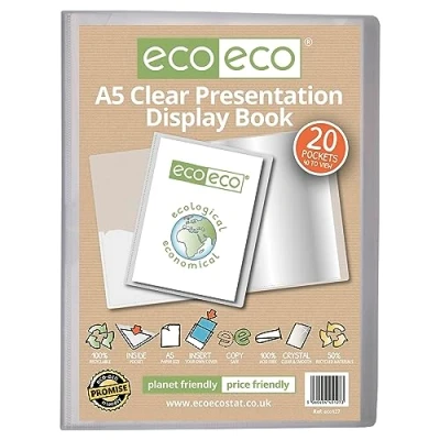Afbeelding van eco A5 formaat 50 procent gerecycled 20 Pocket Clear Presentatie Display Boek, Opbergkoffer Portfolio Art Folder met Plastic Mouwen, eco127
