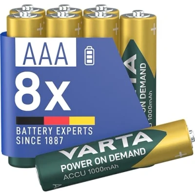 Afbeelding van VARTA Batterijen AAA, oplaadbaar, verpakking van 8, oplaadbare batterij, Power on Demand, 1000 mAh Ni Mh, voorgeladen, gebruiksklaar [Exclusief bij Amazon]