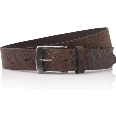 Afbeelding van Timbelt 4cm leren jeans riem met kroko print bruin 100% leder Maat 95 Totale lengte 110 cm
