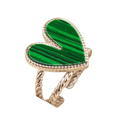 Afbeelding van Ring met Hart RVS One Size Steen Groen