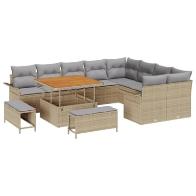 Afbeelding van vidaXL 12 delige Tuin Sofa Set met Kussens Beige Poly Rattan Acacia