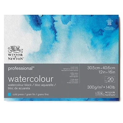 Afbeelding van Winsor &amp; Newton 6664004 Professional Aquarellpapier im Block 20 Blatt 30,5 x 40,6cm, 300g/m², Feinkorn, helles natürliches weißes Papier in archivierbarer Qualität, gilbbeständig