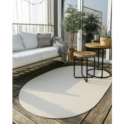 Afbeelding van Brussels Uni Buitenkleed Ovaal Effen Indoor &amp; Outdoor Vloerkleed Tuinkleed, Balkonkleed Creme Wit 160x230 cm Polypropyleen
