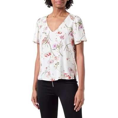 Afbeelding van VERO MODA Vmeasy Joy V Neck Ss Blouse WVN Ga Top voor dames, Birch/Aop: vicka, M