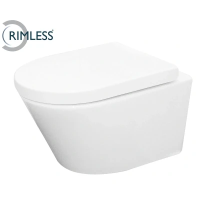 Afbeelding van Wiesbaden Vesta wandcloset rimless met toiletzitting softclose en quick release glans wit