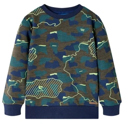 Afbeelding van Kindershirt met print 104 gemleerd donkerkakikleurig