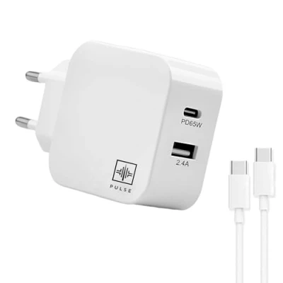 Afbeelding van PULSE® USB C Ladegerät 65W GaN Technologie Ultraschnelles Laden 60% in 30 Min 1,5m zu Kabel Kompakt Ideal für Reisen Universelle Kompatibilität iPhone, Samsung, Mac, Win