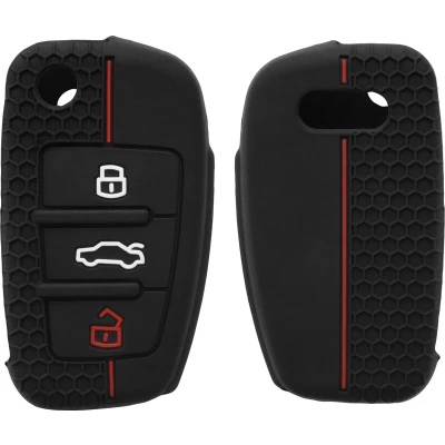 Afbeelding van kwmobile autosleutel hoesje geschikt voor Audi 3 knops hoes Siliconen behuizing Auto sleutel case met honingraat Sleuteletui in zwart / rood