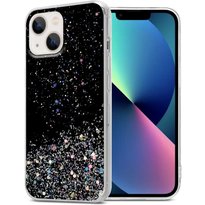 Afbeelding van Cadorabo Hoesje geschikt voor Apple iPhone 14 PLUS in Zwart met Glitter Beschermhoes van flexibel TPU silicone fonkelende glitters Case Cover Etui