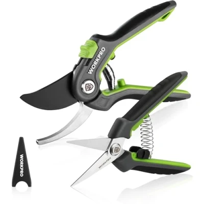 Afbeelding van WORKPRO Tuinschaar Set 2 delig, 210mm Bypass Snoeischaar met SK5 mes voor Verse Takken, 160mm Oogstschaar Bloemen en Fruit, Rozenschaar Boomschaar Tuingereedschap Tuinieren