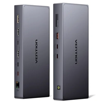 Afbeelding van docking station DisplayLink per MacBook M1/M2/M3/M4, VENTION USB C 11 in 1 con doppio monitor 4K@60Hz, laptop A/C 10Gbps, HDMI, DP, PD 100W, SD/TF, RJ45
