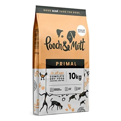 Afbeelding van Pooch &amp; Mutt Primal graanvrij hondenvoer met hoog eiwitgehalte voor honden (normale krokettengrootte), lammen en struisvogelsmaak, 10 kg