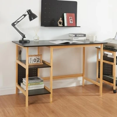 Afbeelding van [en.casa] Bureau Dønna computertafel PC tafel voor thuiskantoor of studeerkamer klassieke kantoortafel met plank 120x60x75 cm zwart houtkleurig