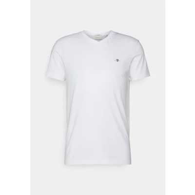 Afbeelding van GANT SLIM Shield Vneck Tshirt basic, Heren, Maat: XS, White