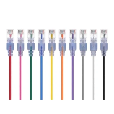 Afbeelding van Monoprice SlimRun Cat6A Ethernet patchkabel netwerkinternetkabel RJ45, gestrand, UTP, puur kaal koperdraad, 30AWG, 0,5 voet, 10 kleuren, stuks