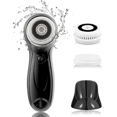 Afbeelding van TOUCHBeauty AG 0759M gezichtsreinigingsborstel voor mannen, elektrische met standaard, 3 opzetborstels, 2 snelheden, IPX5 waterdicht, werkt op batterijen, geschikt alle