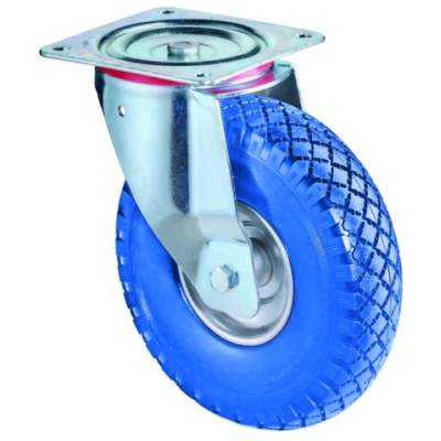 Afbeelding van BS Rollen Zwenkwiel wiel d. 260 mm draagvermogen 160 kg met schroefplaat wielbehuizing staal polyurethaan blauw 1 stuk L400.C91.262