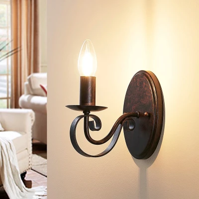 Afbeelding van Lucande wandlamp 1licht metaal H: 17.8 cm E14 roestbruin