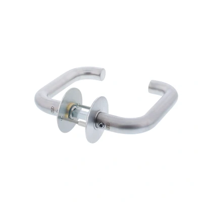 Afbeelding van P+E Deurkruk U model op ronde rozet 8mm stift rvs geborsteld