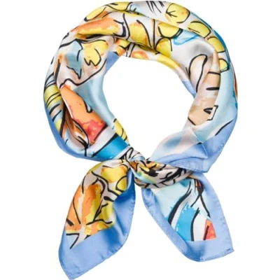 Afbeelding van styleBREAKER Dames halsdoek met palmen bladeren bloesem patroon in popart stijl, doek vierkant, vierkante kleurrijk, hoofddoek 01016237, lichtblauw, Eén maat