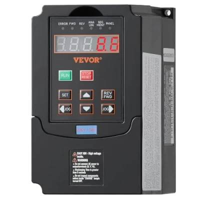 Afbeelding van VEVOR VFD 2 pk, 1,5 kW, 7,5 A, ingang 220 V, eenfasig, driefasig, met uitgang driefasig variabele frequentieaandrijving, 40 60 Hz, 0 400 voor CNC snelheidsregeling