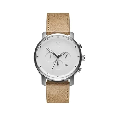 Afbeelding van MVMT heren chronograaf kwarts horloge met lederen armband D MC01 WT