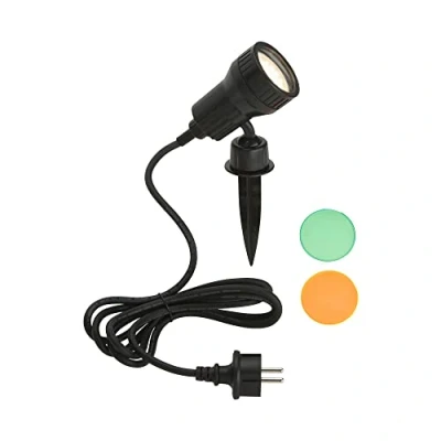 Afbeelding van Buitenverlichting, tuinverlichting, padverlichting, 1 x LED GU10 3W 250lm, incl. kleurfilter oranje, groen, grondpen en muurbeugel, kop draai draaibaar, stekkertoevoer 2,0 m, IP44, zwart