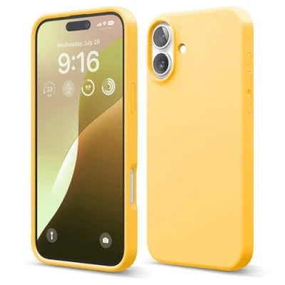 Afbeelding van elago Compatibel met iPhone 16 Plus Hoesje, Premium Liquid Silicone Volledige Beschermende Cover, Schokbestendig, Slank Telefoonhoesje, Krasbestendige Zachte Microvezel Voering (Zonneschijn)