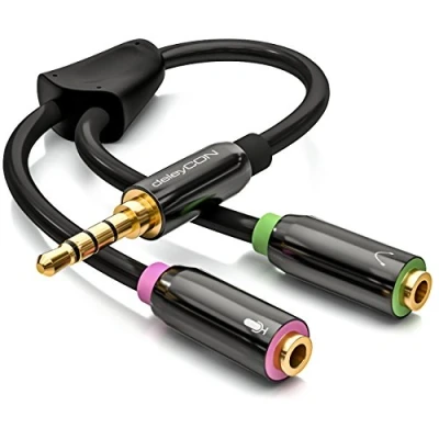 Afbeelding van deleyCON Hoofdtelefoon Headset Splitter Audio Jack Y Adapter Kabel Stereo 1x 3,5mm Stekker naar 2x Bus en Microfoon op Aansluiting