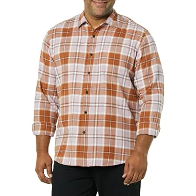 Afbeelding van Amazon Essentials Men&#039;s Flanellen overhemd met lange mouwen (verkrijgbaar in grote en maten), Mauve Roest Plaid, XXL