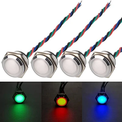Afbeelding van GUUZI 4 stuks 12V 24V RGB Triple (Rood Groen Blauw) Metalen LED Indicatielampje 19mm Waterdichte Signaallamp met Draad