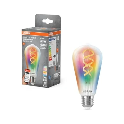 Afbeelding van OSRAM SMART+ LED lamp Edison 40 Filament E27, RGBW, Matter compatibel, WiFi verbinding, app en spraakbediening, 4,8W, multicolor, dimbaar