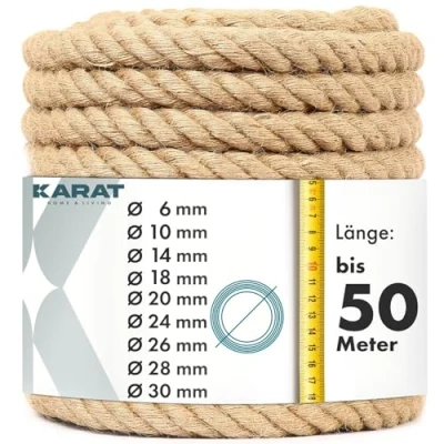 Afbeelding van KARAT Klimtouw, 10 m, 20 mm dik jute koord, touw van 100% natuurlijk jute, extra sterk koord voor sport, tuindecoratie, knutselwerk, krabpaal