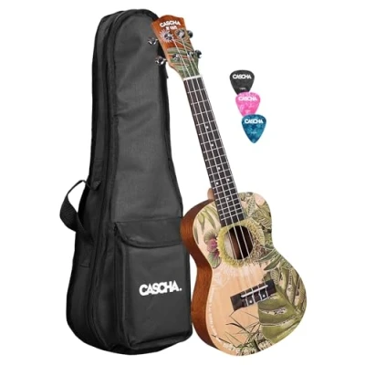 Afbeelding van Cascha HH 2606 Art Series Leafy concert ukelele massief spar bovenblad met gigbag