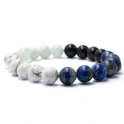 Afbeelding van Bixorp Gems Lapis Lazuli + Onyx Howliet Aquamarijn Edelstenen Armband 8mm / 18cm Om &amp; Edelsteen Kralenarmband