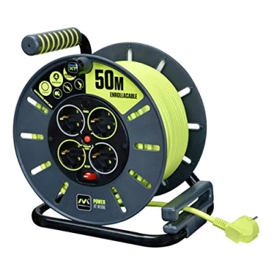 Afbeelding van Masterplug Pro XT Kabelhaspel, 50 m, verlenging 4 Schuko, verlengkabel, 3000 W, grijs/groen