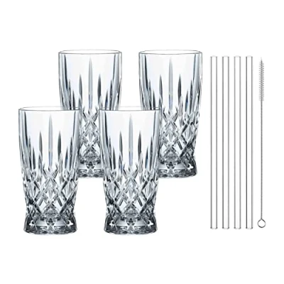 Afbeelding van Spiegelau &amp; Nachtmann Latte Macchiato Noblesse, vaatwasserbestendige glazen voor warme dranken, rietjes 21 cm, 8 delige voordeelset, kristalglas