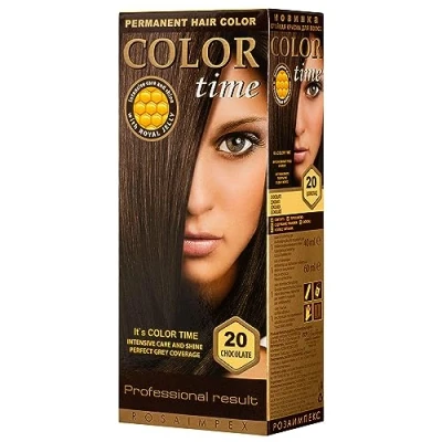 Afbeelding van Color Time Permanente Haarkleur Gel Verrijkt met Royal Jelly en Vitamine C Haarkleuring Kleur 20 Chocolade 100 ML