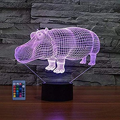 Afbeelding van HPBN8 Ltd 3D Nijlpaard Nachtlampje USB Aangedreven Afstandsbediening Raak Schakelaar Decor Tafellamp 7/16 Kleur Veranderende LED Verjaardagscadeau Kinderen Cadeau Kerst Decoratie