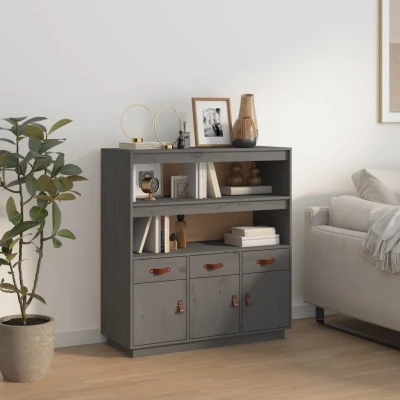 Afbeelding van Hoge kast 100x40x108,5 cm massief grenenhout grijs