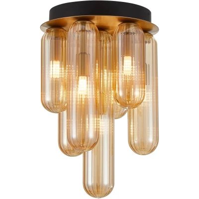 Afbeelding van Lucande plafondlamp 7lichts Glas, metaal H: 35.5 cm G9 amber, zwart