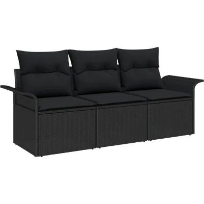 Afbeelding van vidaXL 3 delige Tuin Sofa Set met Kussens Zwart Poly Rattan