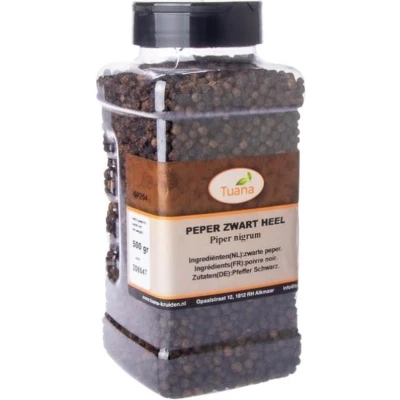 Afbeelding van Tuana Kruiden Zwarte Peper (heel) Strooibus 450 Gram GP0211