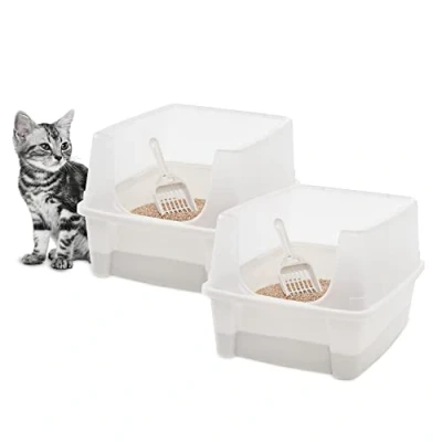 Afbeelding van Iris Ohyama, Dienblad, Kunststof toilet met draagbeugel en schep, L48,5 x D38 H30 cm, Set van 2, opstaande randen, voor katten, CLH 12, wit