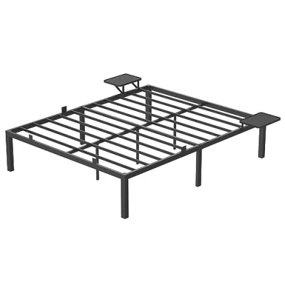 Afbeelding van VASAGLE tweepersoons ledikant, bedombouw, metalen met opbergplanken, logeerbed, passend voor matras 200 x 160 cm, eenvoudig te monteren, klassiek zwart RMB095B01