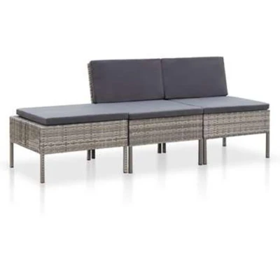 Afbeelding van 3 delige Loungeset met kussens poly rattan grijs