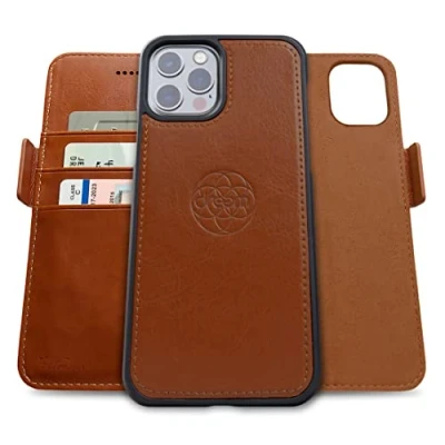 Afbeelding van Dreem Fibonacci compatibel met iPhone 13 Pro portemonnee case / 2 in 1 schokbestendig hoesje en afneembare veganistisch lederen folio, MagSafe compatibel, RFID bescherming [Karamel]