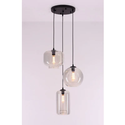 Afbeelding van EEf hanglamp Grey getint grijs glas 3 lichts 150cm