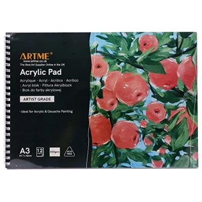 Afbeelding van ARTME A3 Acryl Pad x 12 Vellen/400gsm Extra Zwaargewicht/Koudgeperst/Zuurvrij voor een verscheidenheid aan Natte en Droge Media Premium Kwaliteit Tekenpad Schetboek Gouache Schilderen (A3 1pk)
